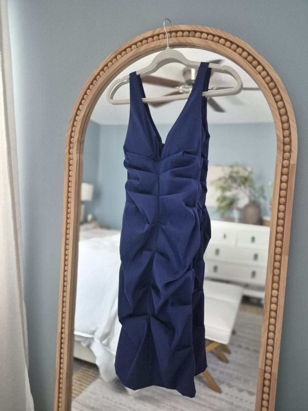 Cache Navy Textured V-Neck Midi Dress